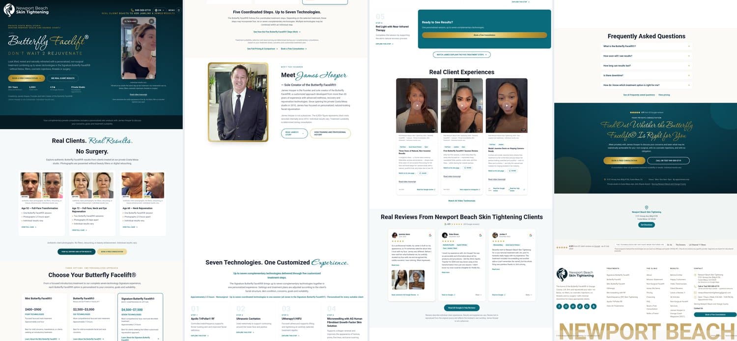 Full-page screenshot of a site, sliced into four columns