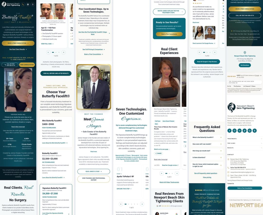 The entire homepage on mobile, shown as seven columns
