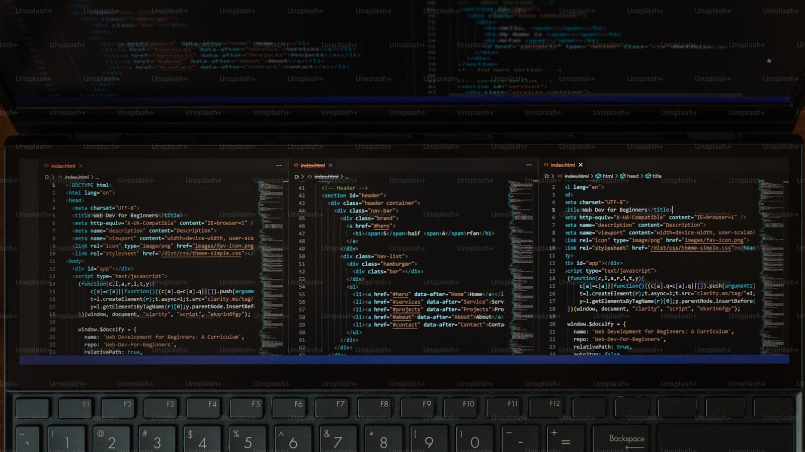 Code editor open on a laptop