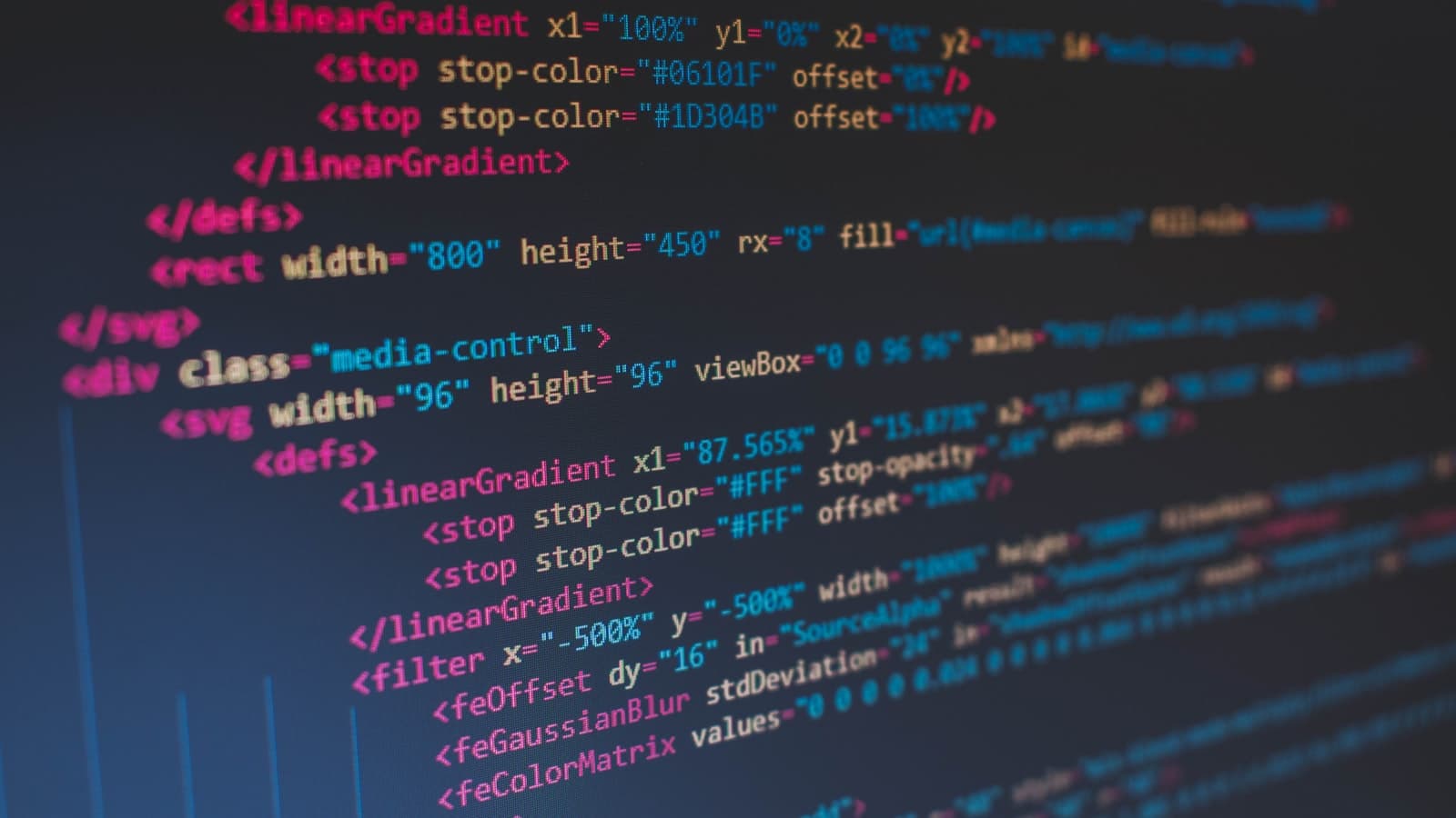 Code editor with colorful syntax highlighting on dark background